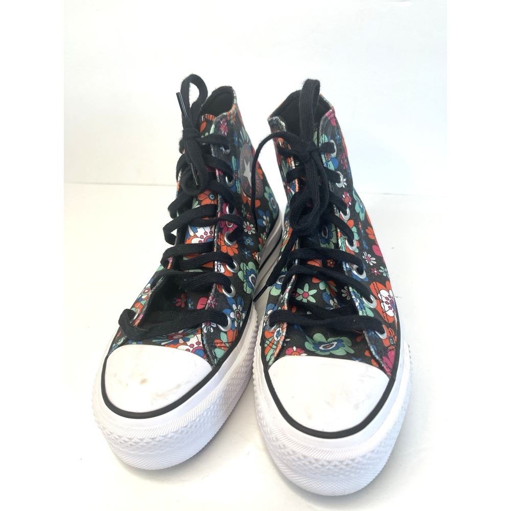 Y2K Black Floral Converse Chuck Taylor All Star‎ Hi Lift Platform Sneaker Size 7